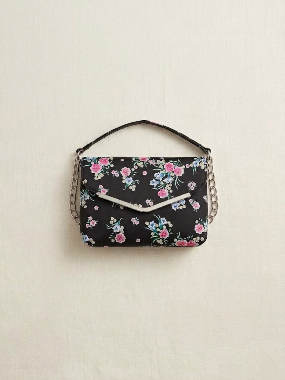 Floral Envelope Crossbody Bag - Black Pink
